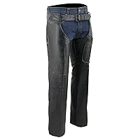 Chaps for Men’s Black Naked Skin Front 3-Pockets - Thigh Patch Pocket Motorcycle Chap - SH1766