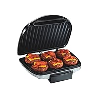 Hamilton Beach Electric Indoor Grill, 6-Serving, Large 90 sq. in. Nonstick Easy Clean Plates, Floating Hinge for Thicker Foods, 1200 Watts, 6.38