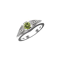 Natural Peridot Gemstone Ring For Women And Girls In 925 Sterling Silver Round Shape Ring Cubic Zirconia Ring Stone Size 6x6 MM Stone Weight 0.70 CTW