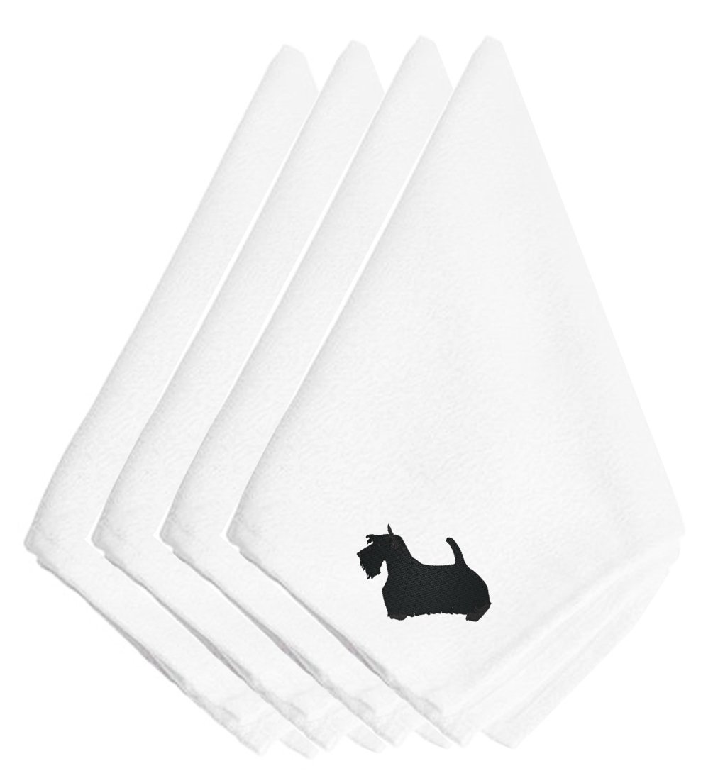Caroline's Treasures BB3469NPKE Scottish Terrier Embroidered Napkins Set of 4, Napkin Cloth Washable, Soft, Durable, Table Dinner Napkins Cloth for Hotel, Lunch, Restaurant, Weddings, Parties,