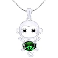 Created Oval Cut Green Emerald Gemstone 925 Sterling Silver 14K Gold Over Monkey Pendant Necklace for Women's & Girl's