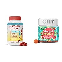 Kids Sugar Free Multivitamin Gummies with Omega 3 & OLLY Teen Girl Multivitamin with Skin Support, 44 Count & 70 Count