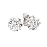 1/2 CT Round Cubic Zirconia Halo Flower Classic Stud Earrings 14K White Gold Finish
