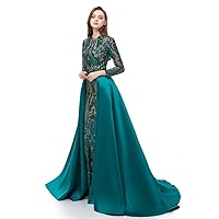 Green/Burgundy/Navy Blue Sequined Satin Mermaid Prom Evening Party Dress Celebrity Pageant Gown Detachable Train