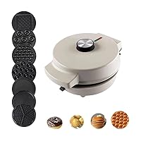 Waffle Maker With 7 Removable Plates, Automatic Multifunction Waffle Cone Maker Easy Clean, Non-Stick For Waffles, Hash Browns, Or Any Breakfast,White