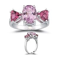2.50 Cts Kunzite & 1.20 Cts Pink Tourmaline Ring in 10K White Gold