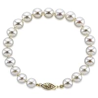 14K Yellow Gold 8.0-9.0mm White Freshwater Cultured Pearl Bracelet 6.5