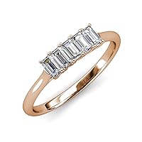 Emerald Cut Diamond 1 5/8 ctw 5 Stone Women Wedding Band Stackable 14K Gold