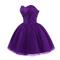 Strapless Quinceanera Dresses Short Lace Tulle Puffy A-Line Prom Cocktail Dresses for Juniors Homecoming Dresses Purple