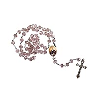 Jose Gregorio Hernandez Medico Venezolano Rosario de cuentas color Rosa Faceted Rondelle 8mm Beads Rosary with Tertium Millennium Crucifix and Silver Plated Centerpiece Includes a Blessed Prayer Card