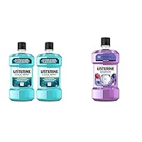 Listerine Mouthwash Cool Mint Antiseptic Bad Breath Treatment Plaque Protection Pack of 2 with Kids Alcohol-Free Anticavity Fluoride Mouthwash Berry Splash 500mL