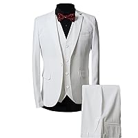 Men Solid 3 Piece Suit Set One Button Slim Fit Formal Wedding Tuxedos Suits Notch Lapel Stylish Blazer Vest Pants (White,XX-Large)