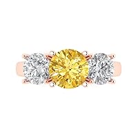 Clara Pucci 3.35 ct Round Cut Solitaire 3 stone Yellow Simulated Diamond Statement Anniversary Promise Engagement ring 18K Rose Gold