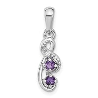 925 Sterling Silver Rhodium Plated Amethyst and CZ Cubic Zirconia Simulated Diamond Swirl Pendant Necklace Measures 6.23mm Wide 4.46mm Thick Jewelry for Women