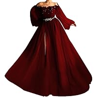 Tsbridal Puffy Long Sleeve Prom Dresses Tulle Ball Gowns for Women Formal Party Dress Split Beaded