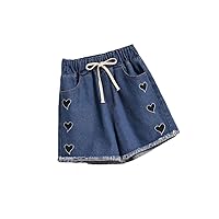 Embroidery Wool Edge Shorts Jeans Summer Oversize Women Baggy Denim Pants Blue Casual