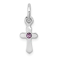 925 Sterling Silver Rh Plated for boys or girls Preciosca Crystal Birth Month Religious Faith Cross Pendant Necklace in Silver Choice of Birth Month and July June May