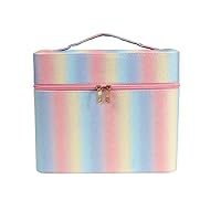 STRIPES Shiny Glitter Makeup Organizer Bag for Travel, Large Vanity Box, Makeup Box Cosmetic Case with 5 Compartments 2 Layer Tray (Multi Color), Multi Color, Travel Accessories