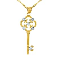 VALENTINES SPECIAL HEART DIAMONDS - SOLID GOLD KEY PENDANT WITH DIAMONDS AND FLEUR-DE-LIS (W CHAIN) - Gold Purity:: 10K
