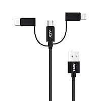 3 in 1 USB Cable, 1m Impulse Series CB-BAL9 USB-A USB-C Micro USB Charging Cable 480Mbps Braided Nylon Lightning Android Type C Heavy Duty Black