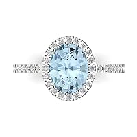 Clara Pucci 2.83ct Oval Cut Solitaire with Accent Halo Natural Swiss Blue Topaz designer Modern Statement Ring Real Solid 14k White Gold