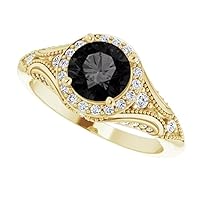 Love Band 1.50 CT Halo Victorian Black Diamond Engagement Ring 14K Yellow Gold, Halo Vintage Black Onyx Ring, Art Nouveau Black Diamond Ring, Engagement Ring For her