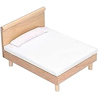 Wooden Doll House Bed, 1/12 Scale Wooden Dollhouse Bed with Mattress and Pillow, Doll Bedroom Set,Cute Mini Dollhouse Furniture Accessories Decorations