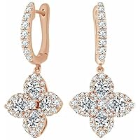 Indi Gold & Diamond Jewelry 2.00Ct Round Cut Created White Diamond Flower Drop & Dangle For Women's Earring 14k Rose Gold Finish