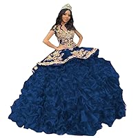 Gold Embroidery Patterns Ball Gown Quinceanera Dresses Mexican Style Off The Shoulder Satin Crystal Prom Sweet 16 Dress 2024