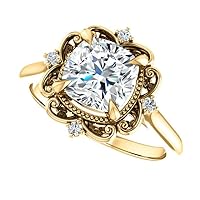 10K Solid Yellow Gold Handmade Engagement Rings 1 CT Cushion Cut Moissanite Diamond Solitaire Wedding/Bridal Ring Set for Womens/Her Propose Ring