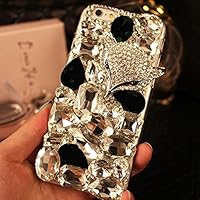 iPhone 13 Pro 6.1'' Fox Diamond Case Luxury Case Glitter Bling Rhinestone Case Girls Women Cover with Lanyard Strap for iPhone 13 Pro 6.1-inch (Black)