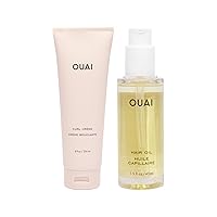 OUAI Curl Cream + Hair Oil Bundle - Hair Styling Products for Frizz Control - Includes Curl Cream (8 Oz) + Hair Oil (1.5 Oz) - 2-Piece Hair Care Set