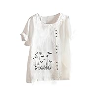 Womens Floral Print T Shirt Casual Round Neck Tops Short Sleeve Basic Beach Tee Cozy Tunic Summer Fashion Clothes