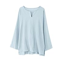 Linen Mens Shirt,Plus Size Long Sleeve Baggy Solid Shirt Summer Lightweight Casual Fashion T-Shirt Blouse Top