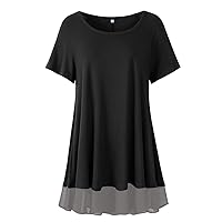 LARACE Plus Size Tunic Tops for Womens Summer Clothes Dressy Round Neck Short Sleeve Shirts Flowy Chiffon Blouses