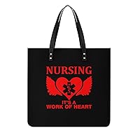 Nursing Angel Heart PU Leather Tote Bag Top Handle Satchel Handbags Shoulder Bags for Women Men