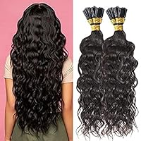 Water Wave I Tip Human Hair Extension Pre Bonded Microlink Brazilian Remy Hair Loose Wave Micro Beads Keratin Stick I Tip Hair Black Brown Color 100Strands 100g (20inch 100strands, Natural Color)