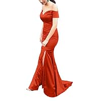 Women's Satin Off The Shoulder Long Mermaid Evening Dresses Fork Opening Prom Gowns Dresses