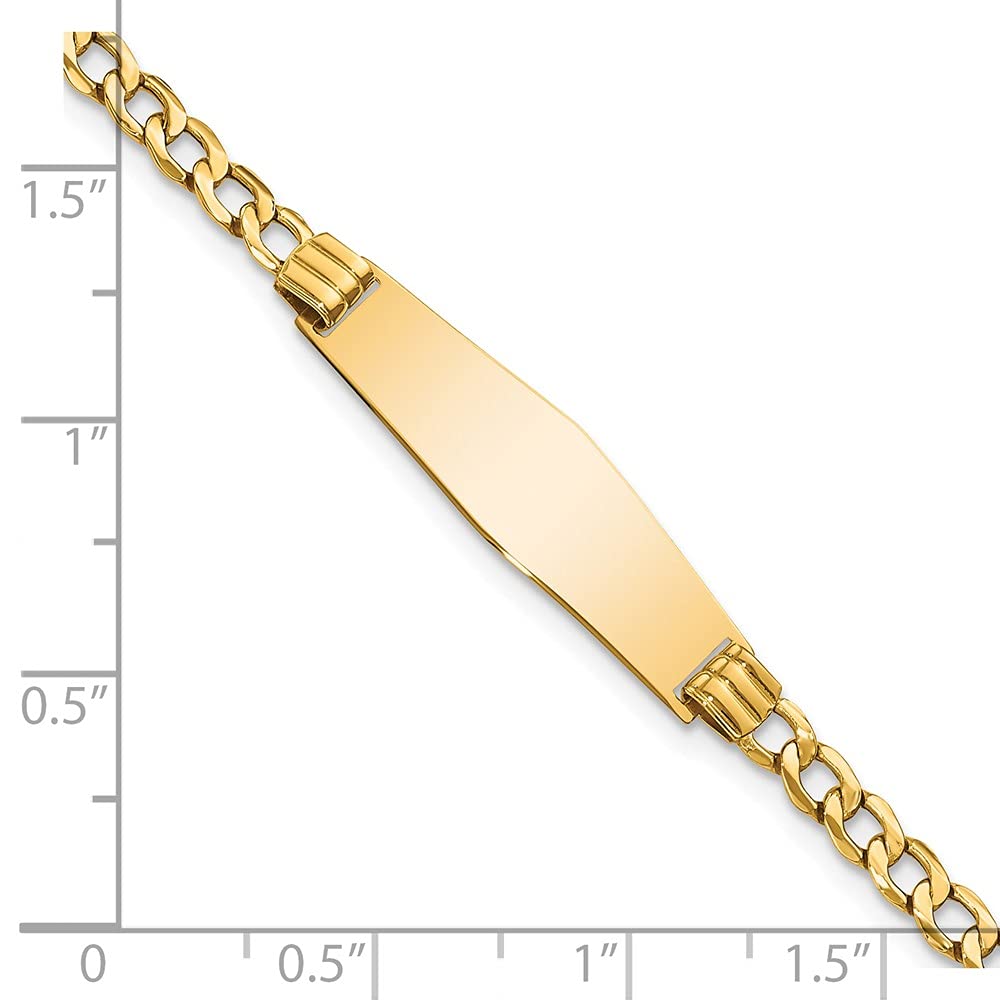 Jewels By Lux Engravable Personalized Custom 14K Yellow Gold Solid Soft Diamond Shape Cuban Link ID Bracelet For Men or Women Length 7 inches Width 7.5 mm With Lobster Claw Clasp
