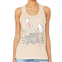 Happy Easter Women's Racerback Tank - Easter Bunny Ears Print Clothing - Easter Design Gift Ideas