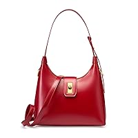 Genuine Leather Cowhide Handbag Purse for Women, Ladies Sleek Shopping Satchel Tote Shoulder Bag, Snap Lock Closure