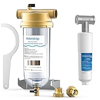 Waterdrop AP431 AP430SS Whole House Scale Inhibitor Filter, Heater Softener System and Waterdrop Mega Spin Down Sediment Filter, Reusable Whole House Water Filter System 100 Micron+5 Micron PP Filter