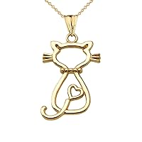 OPENWORK BACKWARDS CAT PENDANT NECKLACE IN YELLOW GOLD - Gold Purity:: 10K, Pendant/Necklace Option: Pendant With 22