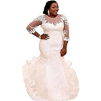 Lace Beading Bridal Ball Gowns Train Beach Mermaid Wedding Dresses for Bride Long 2022 Plus Size