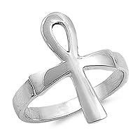 Sterling Silver Women's Men's Ankh Cross Ring Fashion 925 Band 19mm Sizes 4-11