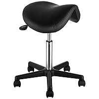 VEVOR Saddle Stool with Wheels, 400 LBS Weight Capacity Ergonomic Rolling Saddle Stool, Height Adjustable Thickened PU Leather Swivel Saddle Stools Chair for Salon, Spa, Tattoo, Clinic, Black