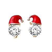 1Pair Earring Clip Woman Red Diamond Christmas Hat Pendant Ear Studs Dangle Lady Earring Jewelry Accessories Love Gift Durable and Useful