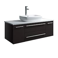 Fresca Lucera 42 Inch Espresso Wall Hung Modern Bathroom Vanity - White Vessel Sink with 2 Soft-Closing Drawers, 2 Storage Cabinets - Faucet Not Included - FCB6142ES-VSL-CWH-V