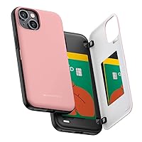 GOOSPERY Magnetic Door Bumper Compatible with iPhone 15 Case, Card Holder Wallet Easy Magnet Auto Closing Protective Dual Layer Sturdy Phone Back Cover - Pink