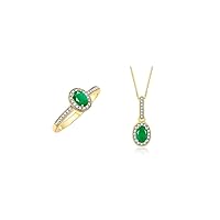 Matching Jewelry Yellow Gold Plated Silver Halo Pendant Necklace & Matching Ring. Gemstone & Diamonds, 18